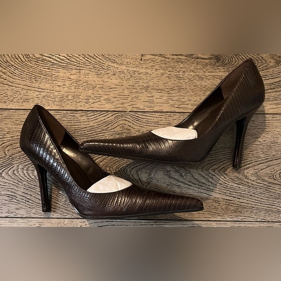 Aldo Leather Pointy Toe Embossed Brown 4” Heels Women’s size 7.5 - Picture 4 of 5